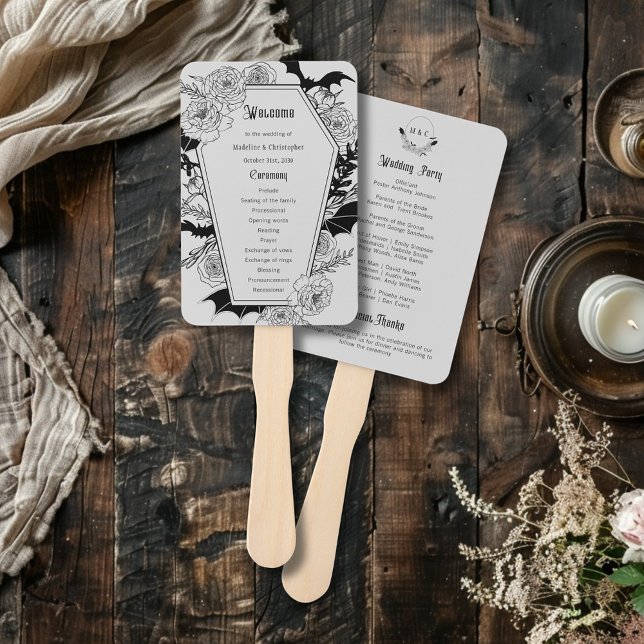 Leque Moody Gothic Floral Coffin - Programa de Casamento (Criador carregado)