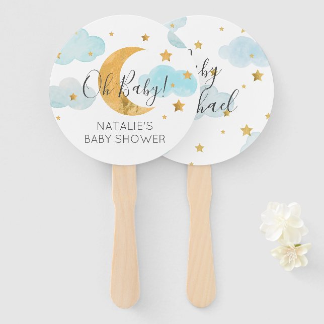 Leque Moon & Stars  Baby Shower (Frente e Verso)