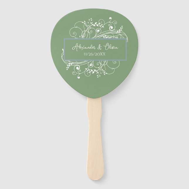 Leque Moss Green Flourish Weding Favor Hand Fan (Frente)