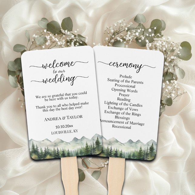 Leque Mountains Pines Wedding Program Ceremony (Criador carregado)