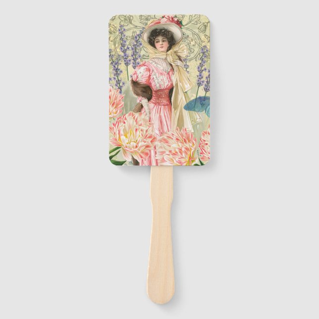 Leque Mulher Vitoriana Floral Rosa Regência (Frente)