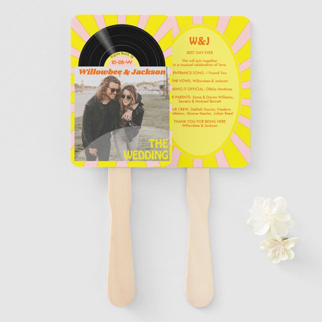 Leque Music Festival Vinyl Record Retro Wedding Program (Frente e Verso)