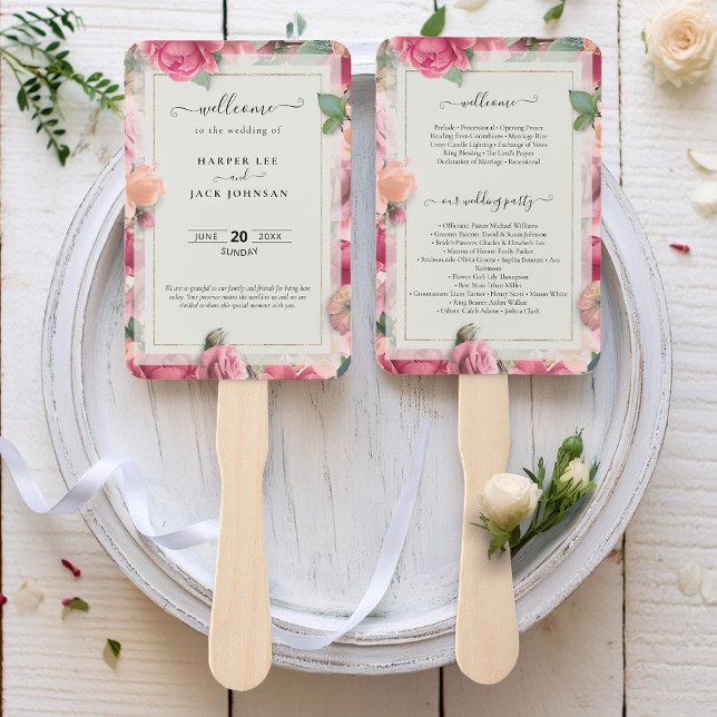 Leque Na moda Geométrico Blush Pink Floral Rosa Salve (Stylish Geometric Blush Pink Floral Rose Save The Hand Fan)