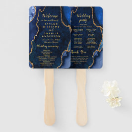 Leque Navy Blue and Gold Agate Wedding Program