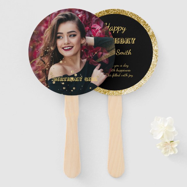 Leque Negra-chica moderna elegante e doce-de-ouro 16 (Frente e Verso)