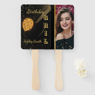 Leque Negra-chica moderna elegante e doce-de-ouro 16