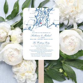 Leque Newport, RI Map Weding Program Elegant Marinho