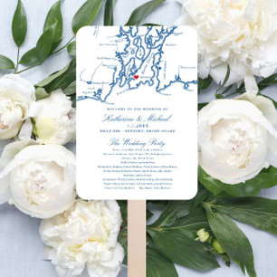 Leque Newport, RI Map Weding Program Elegant Marinho