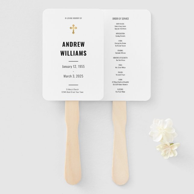 Leque No Loving Memory Funeral Program Black White (Frente e Verso)