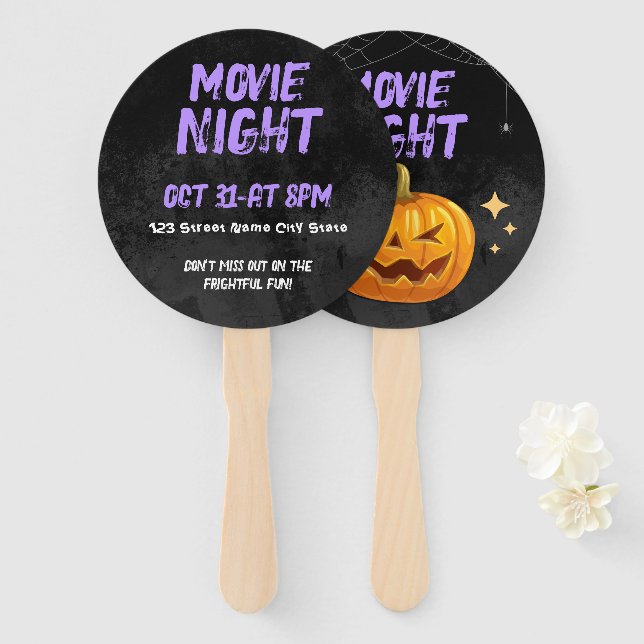 Leque Noite de Cinema de Halloween Personalizável (Frente e Verso)