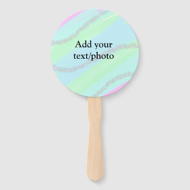 Leque Nome de adição do pastel cintilante verde-rosa azu (Frente)