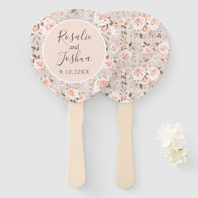 Leque Nomes de Rosas de madeira russa e data de casament (Frente e Verso)