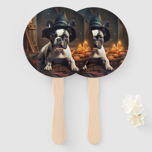 Leque O Bulldog Francês Pumpkins Halloween Assustado (Frente e Verso)