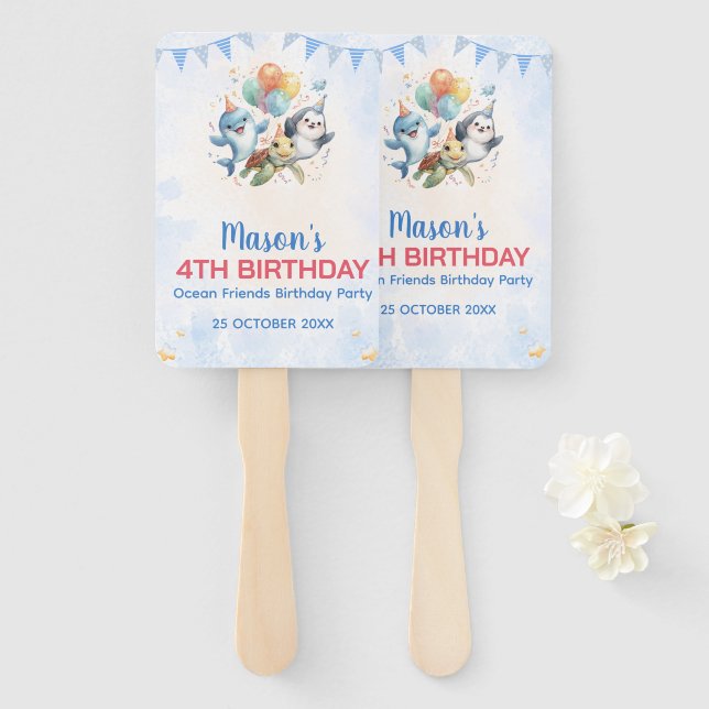 Leque Oceano Amigos Aniversário Conjunto de Ventiladores (Frente e Verso)