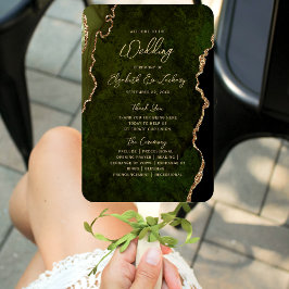 Leque Olive Green Gold Agate Script Wedding Program