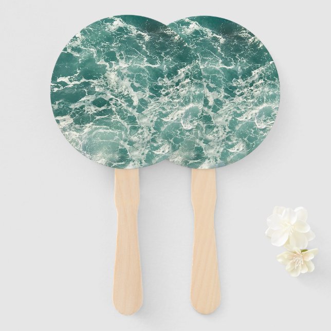 Leque Ondas Verdes Azuis (Frente e Verso)