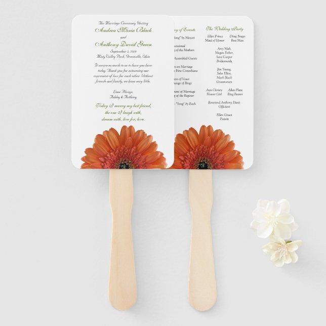 Leque Orange Gerber Gerbera Daisy Wedding (Frente e Verso)