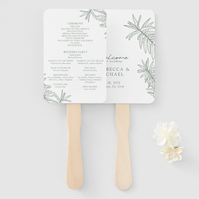 Leque Ordem Botânica Elegante Florestal Verde (Frente e Verso)