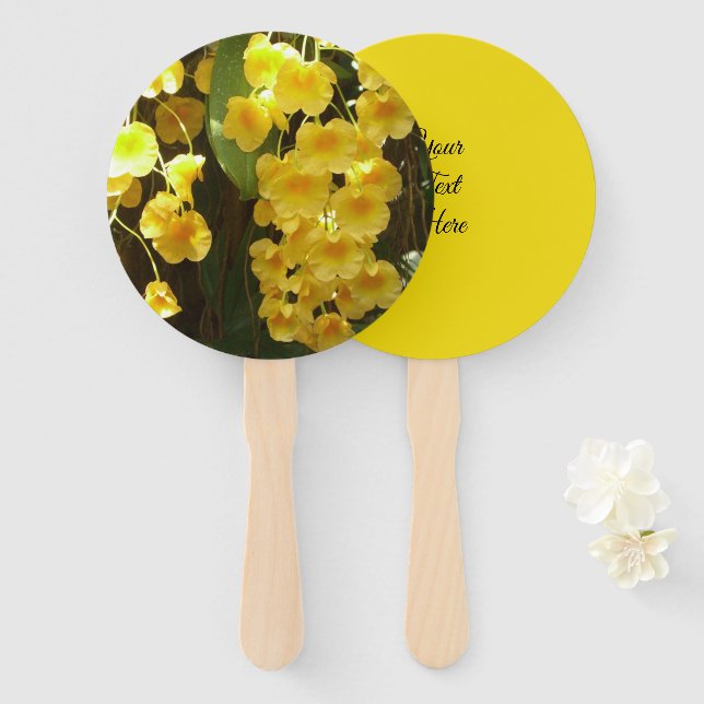 Leque Orquídeas Amarelas Penduradas Flores Tropicais (Frente e Verso)