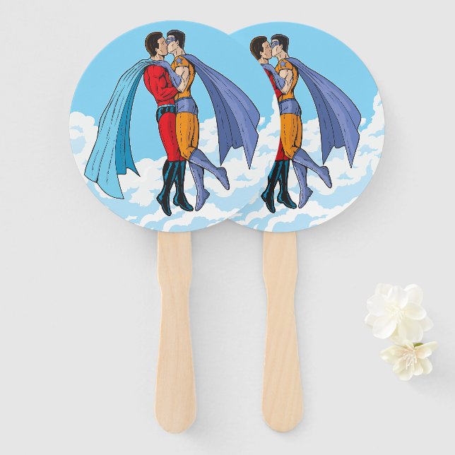Leque Os dois super-heróis de Slipperyjoe beijando perso (Frente e Verso)