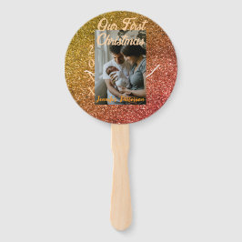 Leque Our first Christmas orange red glitter photo year