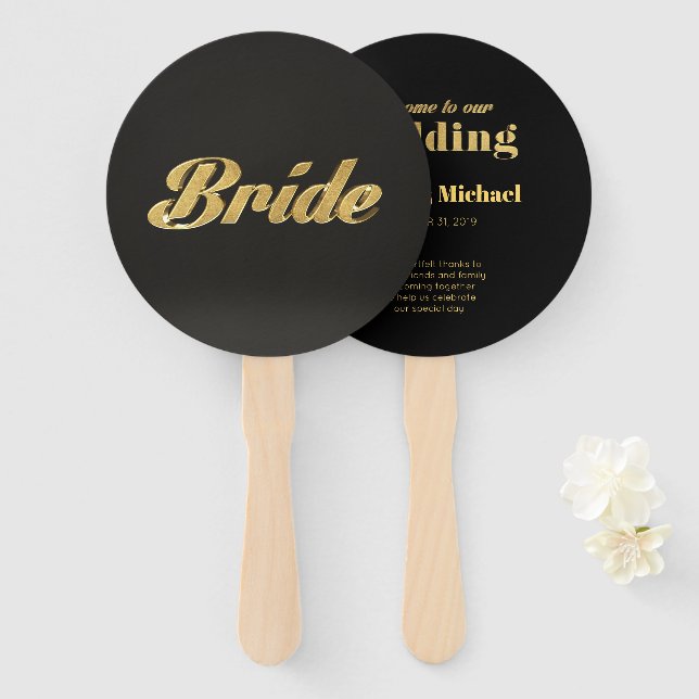 Leque Ouro Bride Wedding (Frente e Verso)