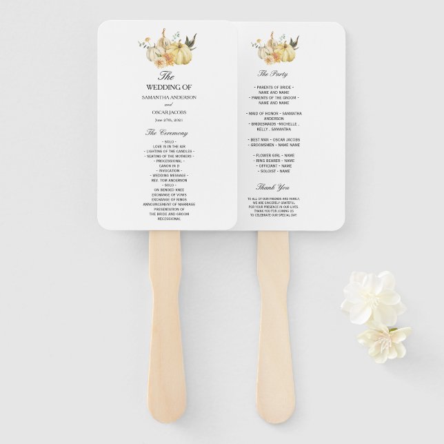 Leque Outono na Moda Aquarela Abóbora e Flores (Frente e Verso)