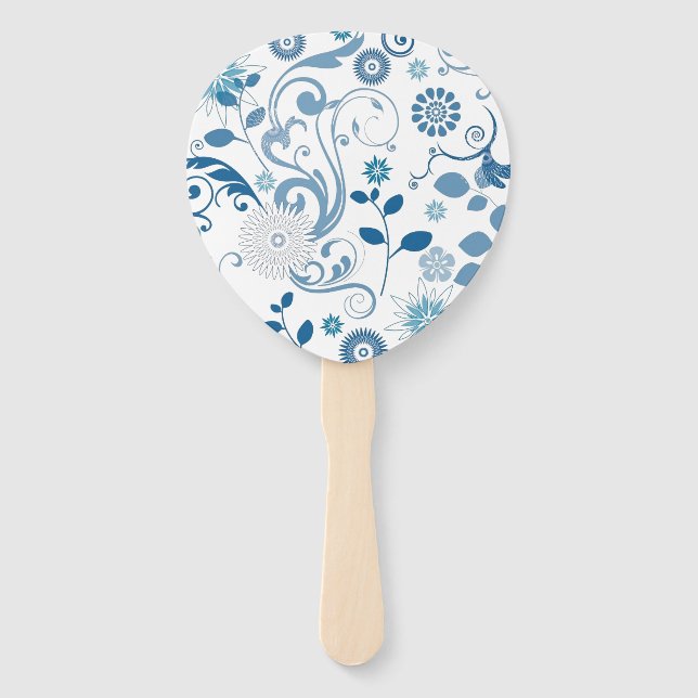 Leque Paddle Fan-Blue Floral (Frente)