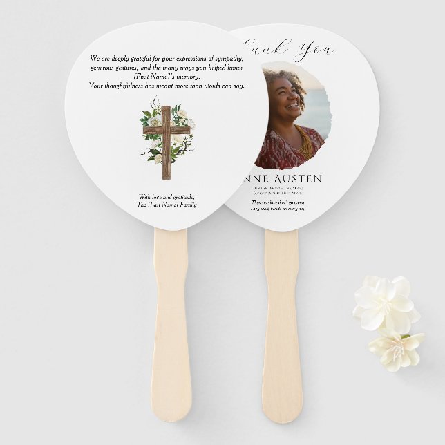 Leque Paddle Funeral Hand Fan – Rounded Corners (Frente e Verso)