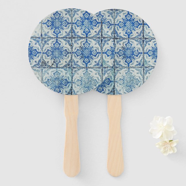 Leque Padrão Antiquado de Azulejos Portugueses - Azulejo (Frente e Verso)