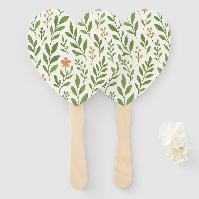 Leque Padrão Botânico Minimalista com Folhas Verdes (Frente e Verso)