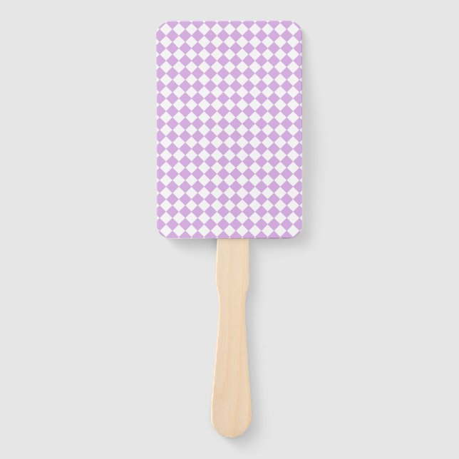 Leque Padrão de Diamante de Xadrez Branco Roxo (Frente)