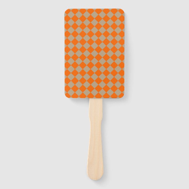 Leque Padrão de Diamante Xadrez Bege Laranja (Frente)