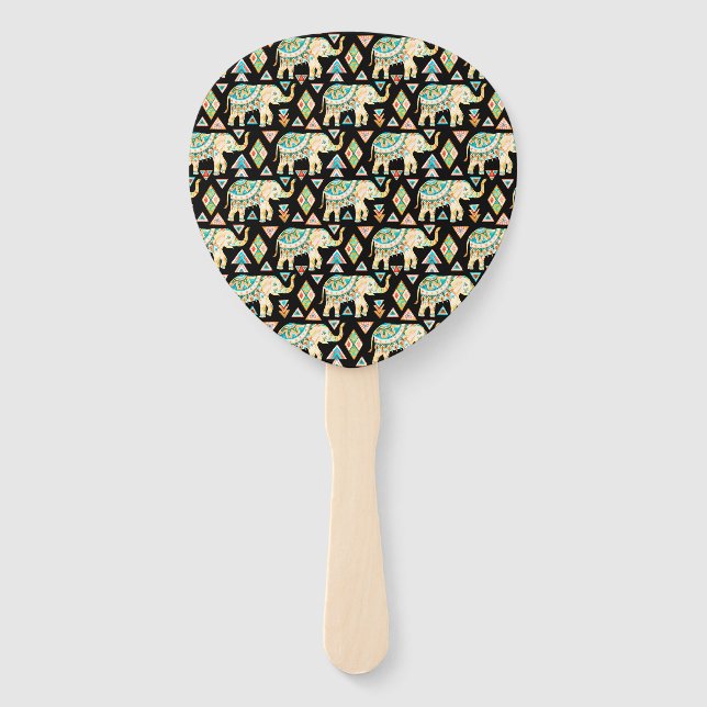 Leque Padrão de elefantes índios colorido, bonito (Frente)