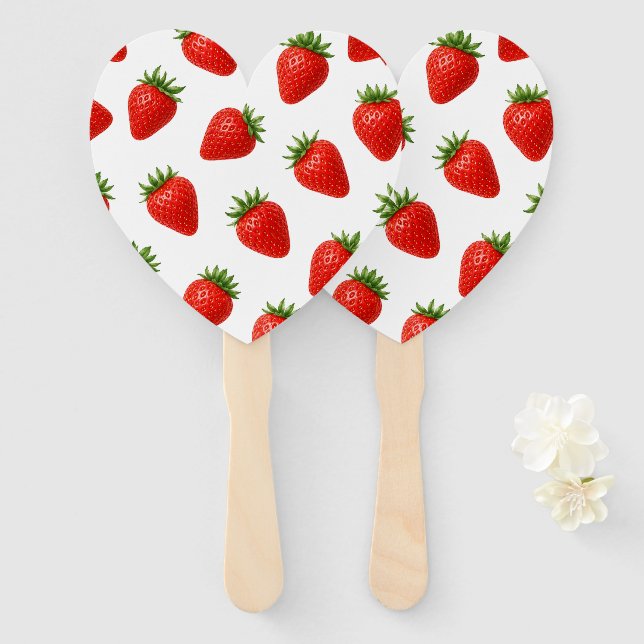 Leque Padrão de Morango Sem Costura Fruta Vermelha Fofa  (Frente e Verso)