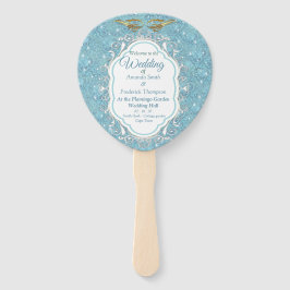 Leque Padrão de Seda Azul Misto com Sparkles Brancos