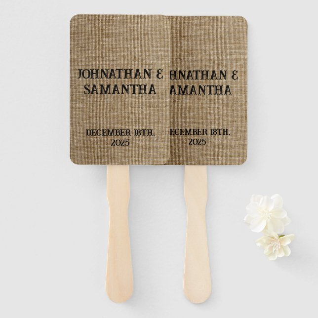 Leque Padrão personalizado de burlap natural do casament (Frente e Verso)