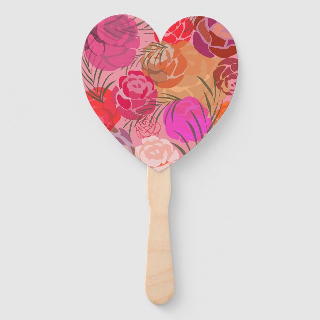 Leque Padrão rosa com flores e plantas (Frente)