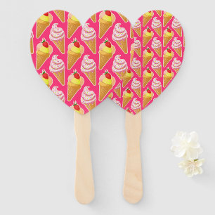 Leque Padrão rosa Kawaii com sorvete de morango