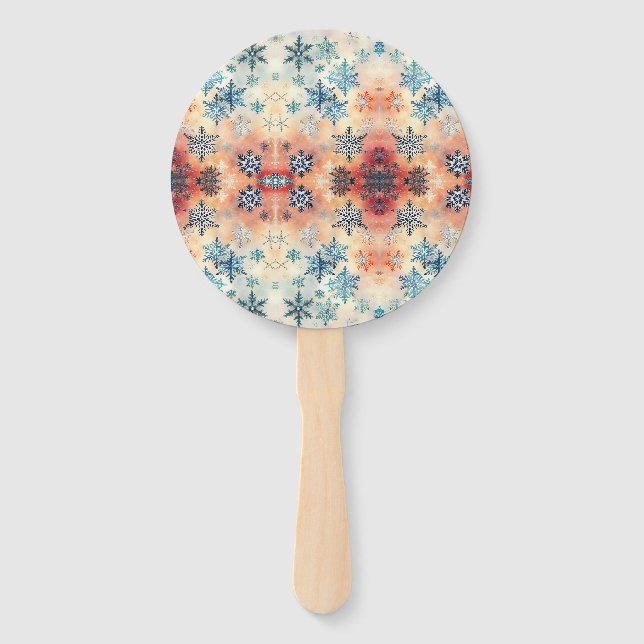 Leque Padrão Vintage Snowflakes - Ventilador Mão (Frente)