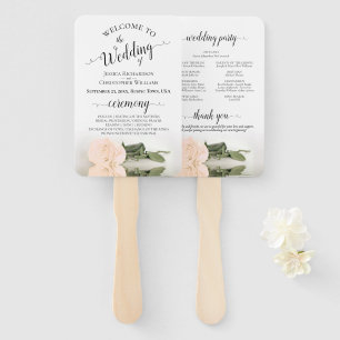 Leque Pale Ivory Peach Rosa Elegant Weding Program