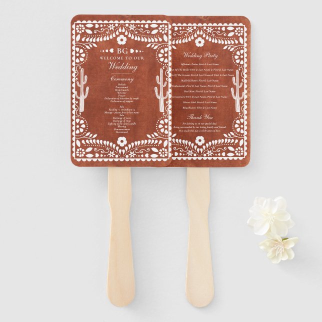 Leque Papel Picado Casamento Terracota Mexicana Noiva (Frente e Verso)