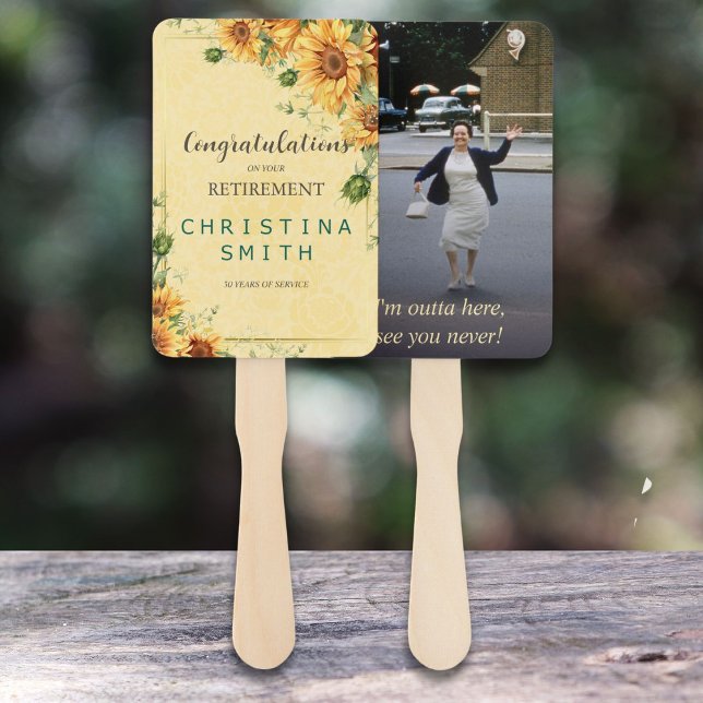 Leque Partido de Aposentação de Cores Aquáticas de Giras (Sunflower Elegant Watercolor Retirement Party Hand Fan)