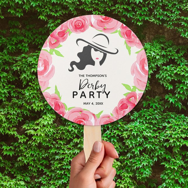 Leque Partido do Chapéu e Rosas Derby (Lady's Hat and Roses Derby Party Hand Fans)