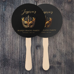 Leque Partido Elegante Negro e Dourado Mascarada