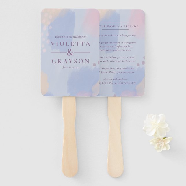 Leque Pastel Blue Abstrato Art (Frente e Verso)