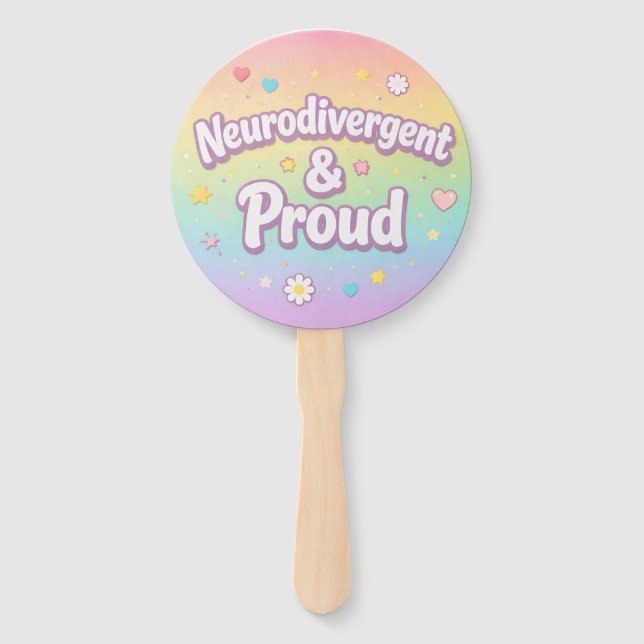 Leque Pastel Neurodivergent & Proud Party Fan (Frente)