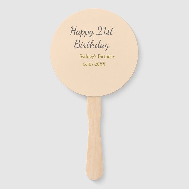 Leque Pastel orange gray happy 21st birthday name date (Frente)