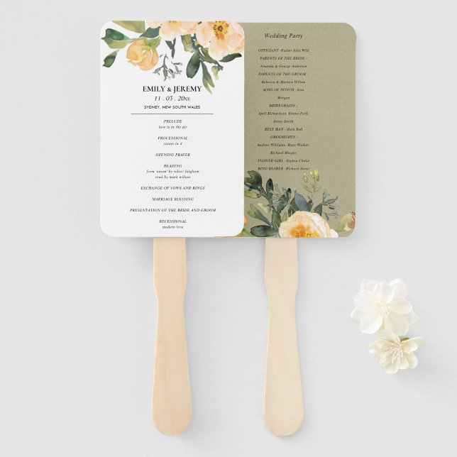 LEQUE PASTEL PEACH KRAFT PEONY FLORAL WEDDING PROGRAMA (Frente e Verso)