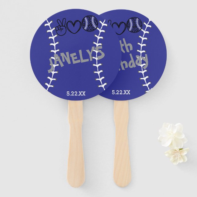 Leque Peace Love Softball Birthday (Frente e Verso)